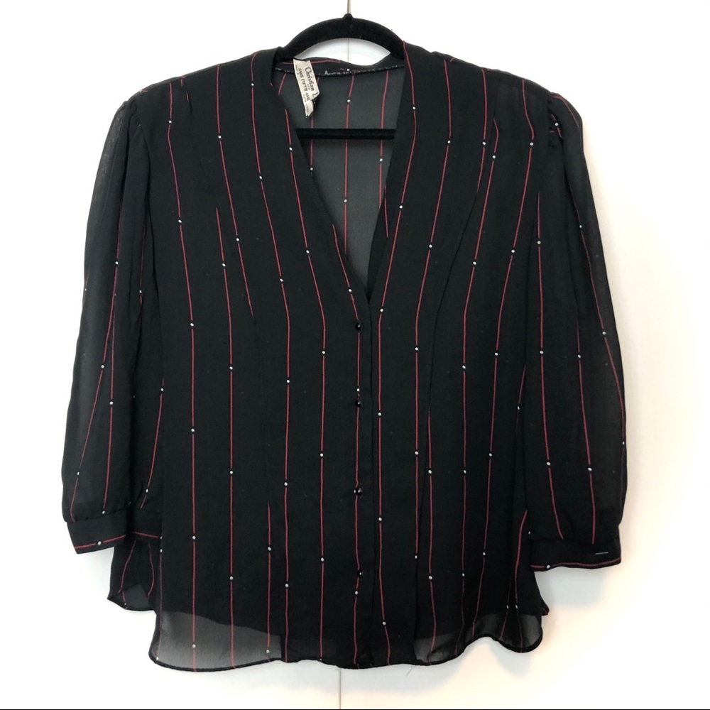 Christian Dior Vintage Sheer Stripe Blouse Black